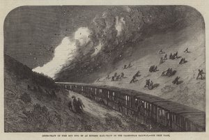 Godstog i brann påkjørt av et ekspressposttog på Caledonian Railway (gravering) av English School