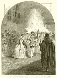 Grand Ball på Old Greenwich Palace: Henry VIII. danser med Anne Boleyn av English School