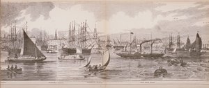 Grand Panorama of London, fra Themsen med utsikt mot Shadwell, East India Docks and Limehouse, 1849 (tregravering) av English School