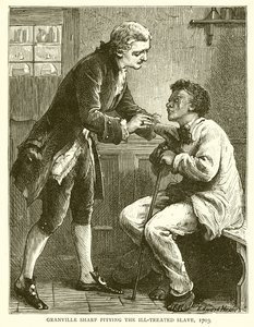 Granville Sharp medlidende med den dårlig behandlede slaven, 1703 av English School