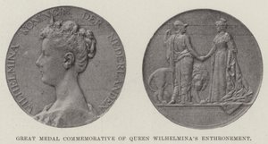 Stor medalje til minne om dronning Wilhelminas troning (gravering) av English School