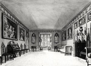 Great Parlour of Strawberry Hill (litho) (s/hvitt bilde) av English School