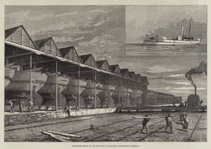 Gun-Boats klare til å bli lansert ved Haslar, Portsmouth Harbour (gravering) av English School