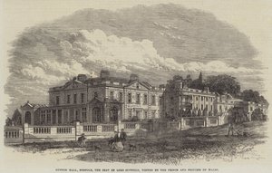 Gunton Hall, Norfolk, setet til Lord Suffield, besøkt av prinsen og prinsessen av Wales (gravering) av English School