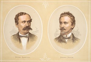 Gustav Nachtigal og Gerard Rohlfs, illustrasjon fra The Pictorial Edition of the Life and Discoveries of David Livingstone av J. Ewing Richie, pub. av A. Fullarton & Co., 1876 av English School