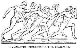 Gymnastikkøvelse for spartanerne, illustrasjon fra The Illustrated History of the World, ca. 1880 av English School
