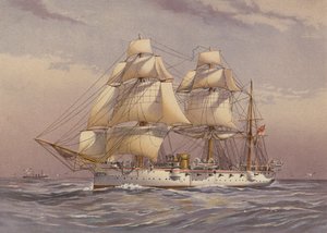 HMS Calliope , krysser av 3. klasse (fargelitografi) av English School