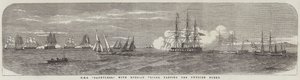 HMS "Dauntless," med russiske priser, passerer den svenske flåten (gravering) av English School