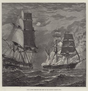 HMS Liffey redder mannskapet på den brennende barken Anita (gravering) av English School