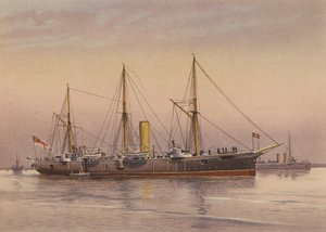 HMS Mohawk , krysser av 3. klasse (fargelitografi) av English School