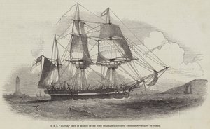 HMS "Plover," sendt på jakt etter Sir John Franklins arktiske ekspedisjon (gravering) av English School