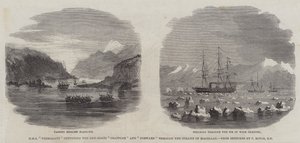 HMS "Termagant" som konvoierer Gun-Boats "Grappler" og "Forward" gjennom Magellanstredet (gravering) av English School