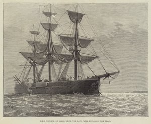 HMS Triumph, an Bord derer die letzte tödliche Explosion stattfand (Stich) von English School