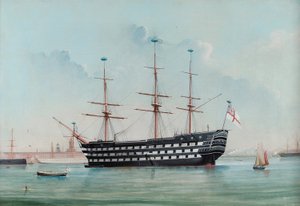HMS Victory i Portsmouth Harbour, ca. 1860 av English School
