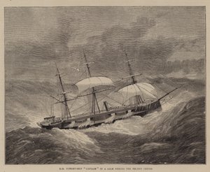 HM Turret-Ship "Captain" in a Gale under the Recent Cruise (gravering) av English School
