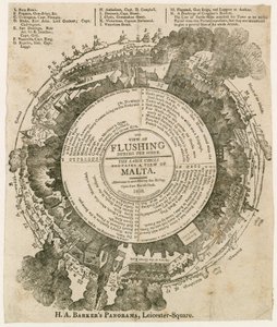H A Barkers utsikt over Flushing under beleiringen av Malta, 1810, Panorama, Leicester Square, London av English School
