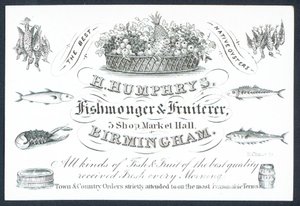 H Humphrys, fiskehandler og frukthandler, handelskort av English School