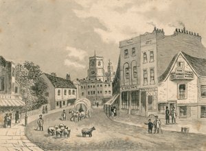 Hackney, ser mot kirken, i 1840 (wc på papir)