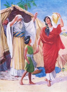 Hagar og Ishmael, fra The Bible Picture Book utgitt av Thomas Nelson, ca. 1950 av English School