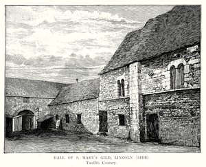 Hall of S Mary#39;s Gild, Lincoln (side) (gravering) av English School
