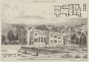 Halsway, Somersetshire, Design for tillegg og restaurering (gravering) av English School
