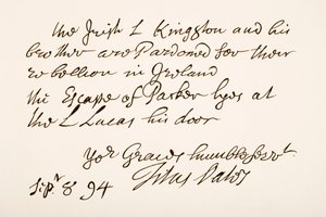 Håndskrift og signatur av Titus Oates, 1694 av English School