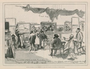 Hengende bilder på utstillingen til Royal Society of Painters in Water Colors av English School