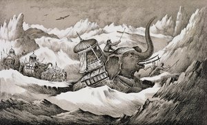 Hannibal (247-c.183 f.Kr.) og hans krigselefanter krysser Alpene av English School