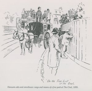 Hansom-drosjer og omnibusser - måter og midler for en gratis titt på The Oval, 1895 av English School