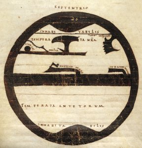 Harley MS 2772 f. 70v, Diagrammatic Zonal World Map, ca.1050 (blekk og tempera på pergament) av English School