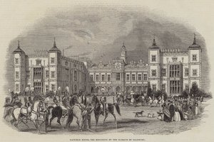 Hatfield House, boligen til markisen av Salisbury (gravering) av English School