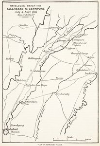 Havelocks mars fra Allahabad til Cawnpore, juli og august 1857, fra Cassells Illustrated History of England av English School