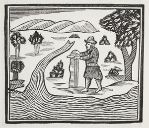He Keeps a Record of Time and Events, illustrasjon fra Chap-books of the Eighteenth Century av John Ashton, pub. 1882 av English School