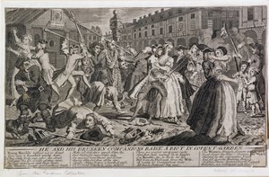 Han og hans fulle følgesvenner reiser et opprør i Covent Garden, 1735 av English School