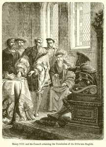 Henrik VIII. og hans råd som ordinerte oversettelsen av Bibelen til engelsk av English School