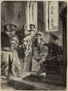 Henrik VIII. og hans råd som ordinerte oversettelsen av Bibelen til engelsk - 1538 - gravering fra "" History of England"" av Cassell Petter & Galpin av English School