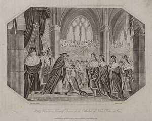 Henry VI kronet til konge av Frankrike i katedralen Notre Dame i Paris, 1431 av English School
