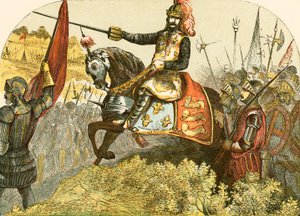 Henry V i slaget ved Agincourt av English School