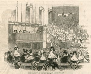 Hennes Majestet Dronning Victoria i Exeter Hall, Strand, London av English School
