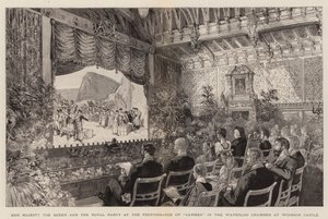 Hennes Majestet Dronningen og det kongelige partiet ved fremføringen av "Carmen" i Waterloo-kammeret på Windsor Castle (gravering) av English School