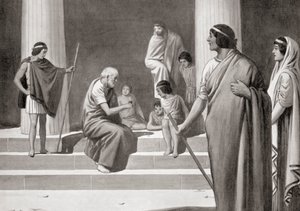 Heraclitus spiller på terninger med gutter for å vise sin forakt for de vanlige yrkene til menn, fra Hutchinson's History of the Nations, pub.1915 av English School
