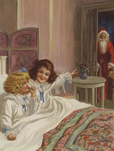 "Her er julenissen!" (farge litho) av English School