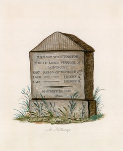 Highgate Hill, Whittington Stone (wc på papir) av English School