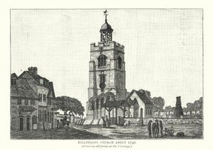 Hillingdon kirke ca. 1740 (gravering) av English School