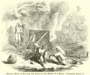 Hindoo-modus for å brenne de døde på bredden av en elv, Jeremiah, xxxiv, 5 av English School