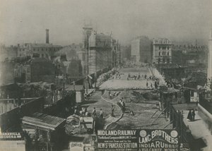 Holborn Viaduct under bygging i 1869 av English School