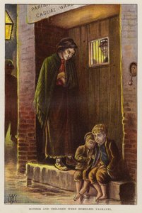 Hjemløs mor og barn i det viktorianske Storbritannia (chromolitho) av English School