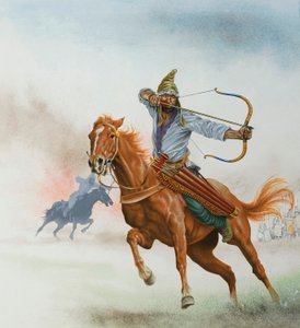 Ryttere fra steppene (gouache på papir) av English School