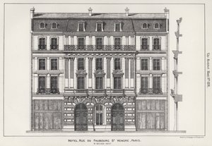 Hotel, Rue Du Faubourg St Honore, Paris (gravering) av English School