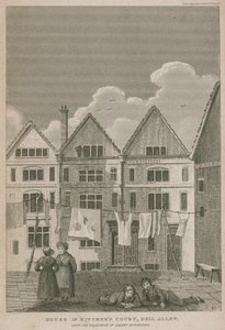Hus i Pitchers Court, Bell Alley, en gang residensen til Robert Bloomfield av English School